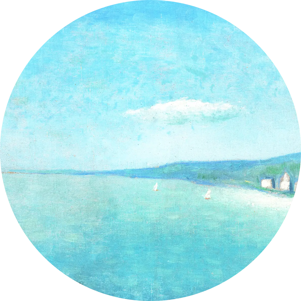 Calm Adriatic seascape with buildings and a mountain